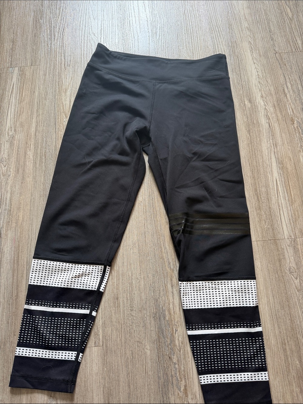 Lilybod Black Capri Leggings with Reflective Stripe and Perforated Hem